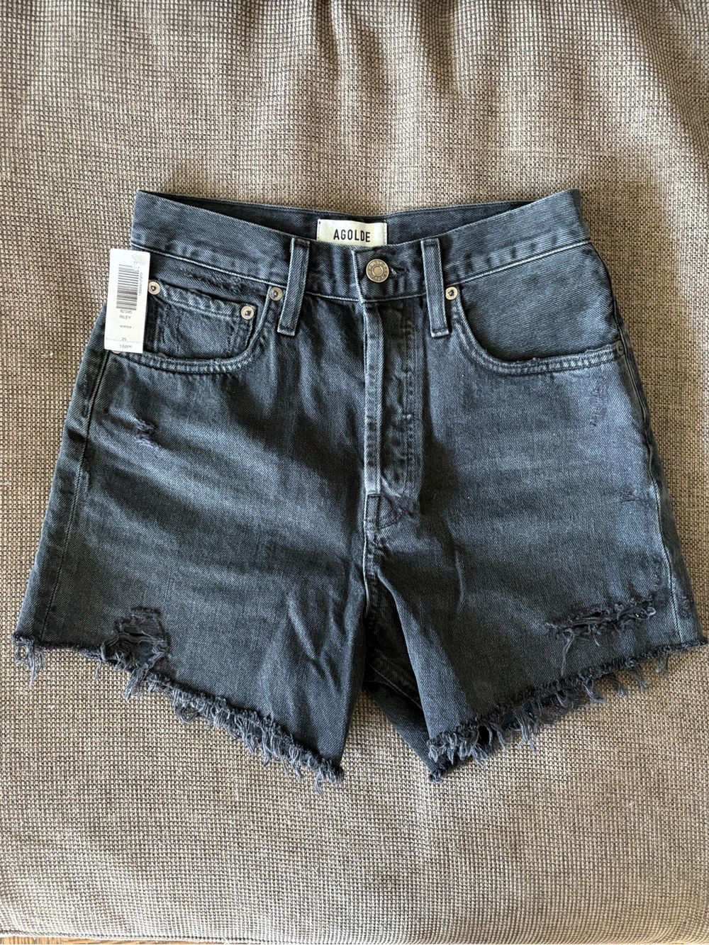 Agolde Riley High-Waisted Denim Shorts - Picture 2 of 7